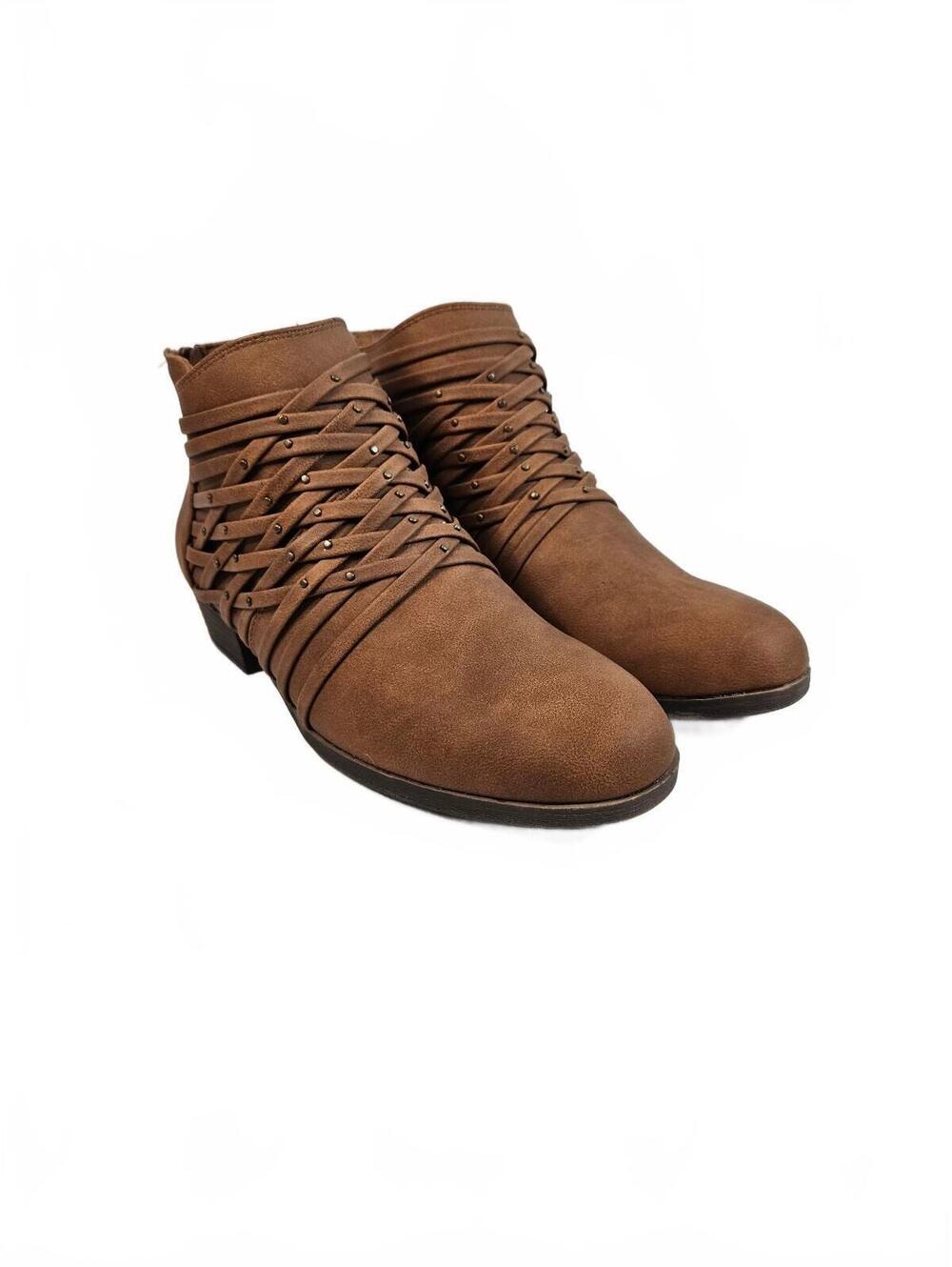 SO Women's Brown Ankle Boots with Decorative Straps-NWOT-Women's Size 10